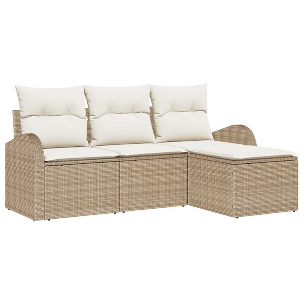 vidaXL Sofa Set mit Kissen 4 pcs Beige und Weiß Poly-Rattan