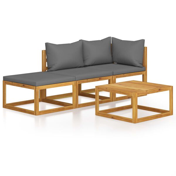vidaXL 4-tlg. Garten-Lounge-Set mit Auflagen Massivholz Akazie