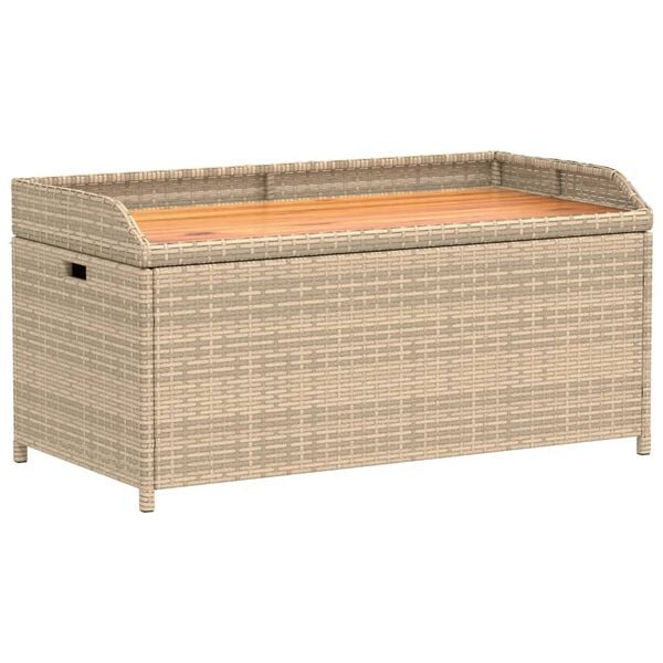 vidaXL Bank mit Stauraum Beige 100x50x52 cm Poly Rattan Akazienholz