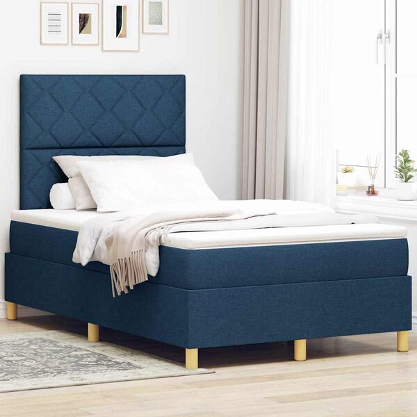 vidaXL LED Boxspringbett mit Matratze Blau 120 x 200 cm Stoff