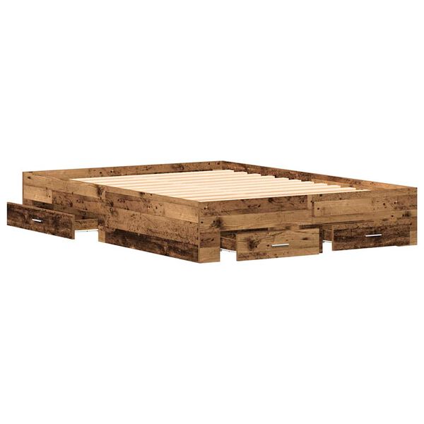 vidaXL Bettrahmen mit Schubladen Altholz 135 x 190 cm Holzwerkstoff