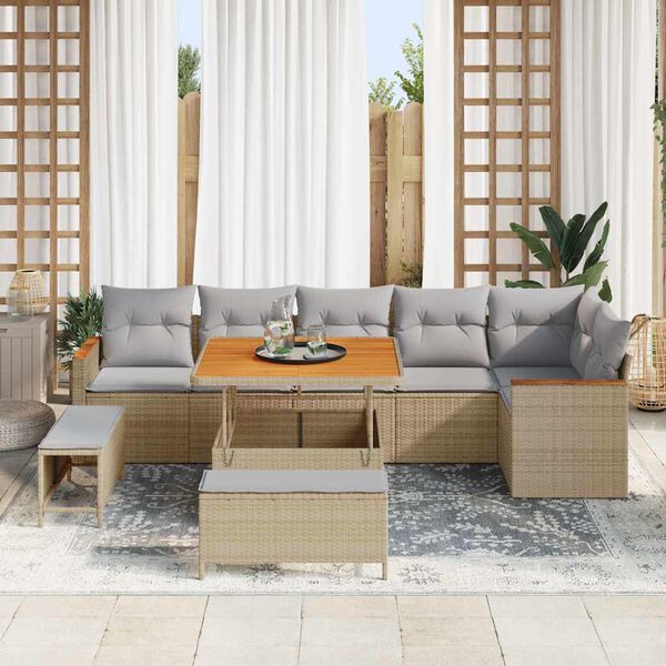 vidaXL Gartensofa-set mit Kissen 9 pcs Beige Poly Rattan