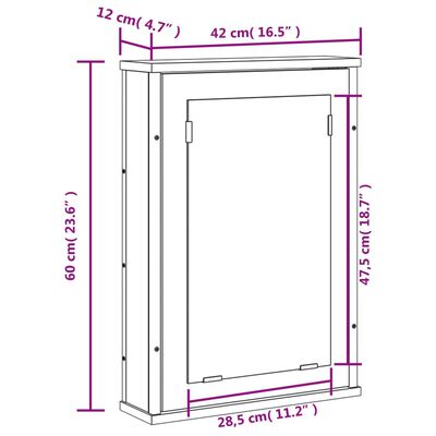 vidaXL Bad-Spiegelschrank Grau Sonoma 42x12x60 cm Holzwerkstoff