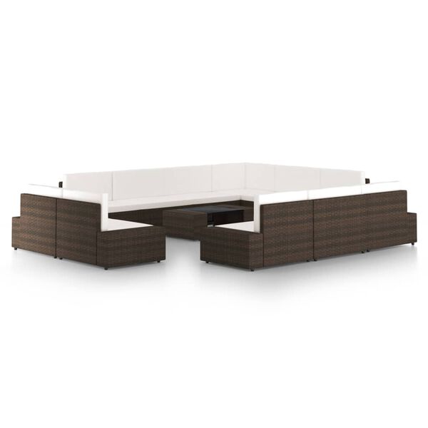 vidaXL 12-tlg. Garten-Lounge-Set mit Kissen Braun Poly Rattan