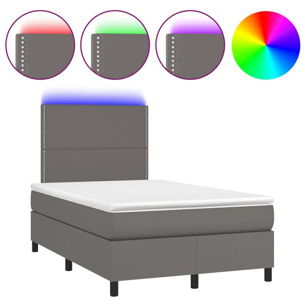 vidaXL Boxspringbett mit Matratze & LED Grau 120x190 cm Kunstleder