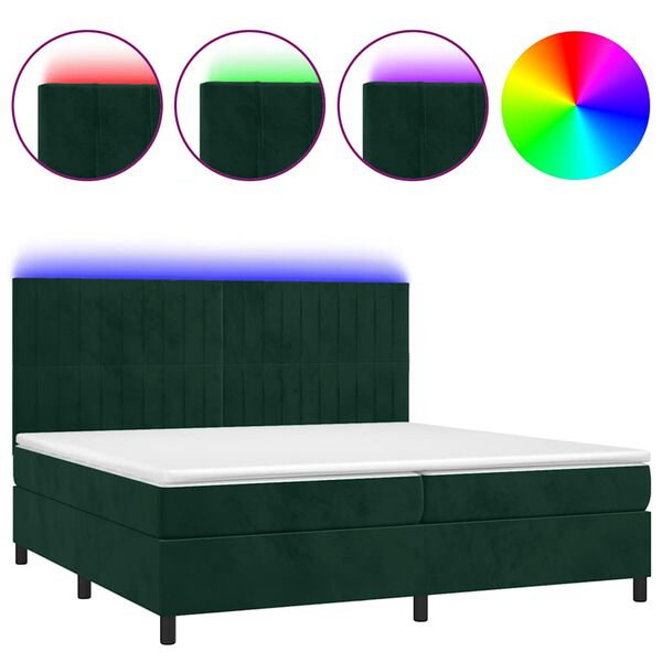 vidaXL Boxspringbett mit Matratze & LED Dunkelgr&uuml;n 200x200 cm Samt