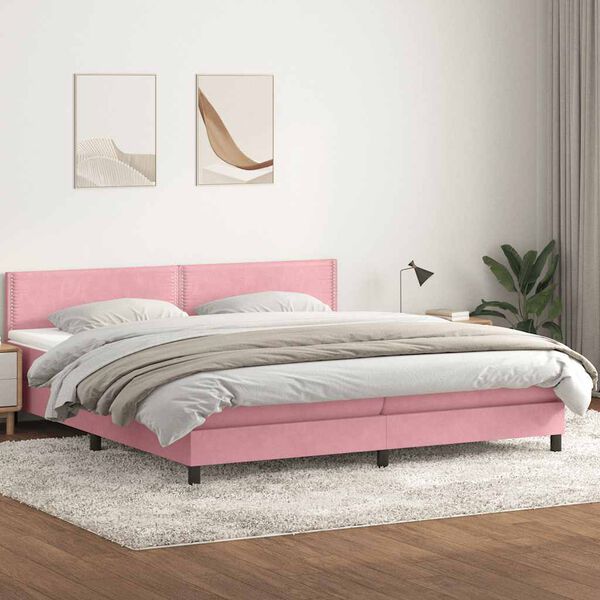 vidaXL Boxspringbett mit Matratze Rosa 180x210 cm Samt