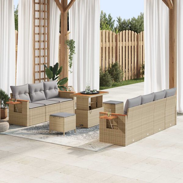 vidaXL Garten-Sofa-Set mit Kissen 10 pcs Beige und Hellgrau