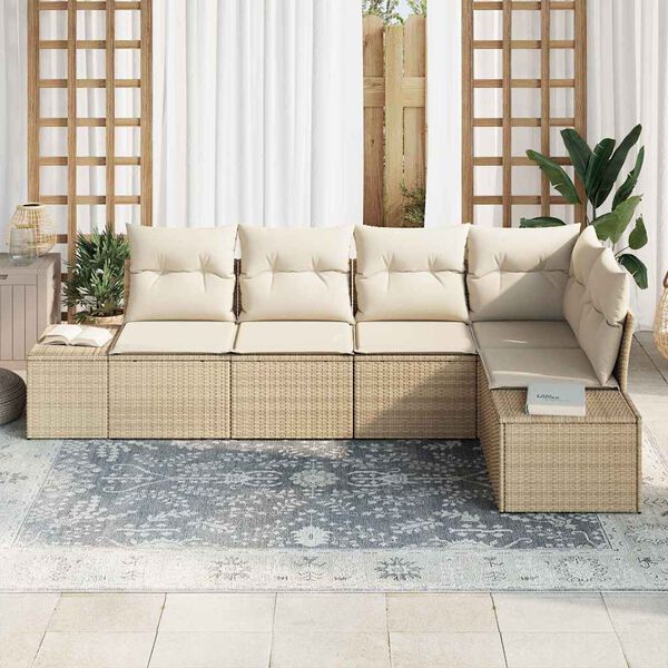 vidaXL Garten-Sofa-Set mit Kissen 5 pcs Beige und Creme Poly-Rattan