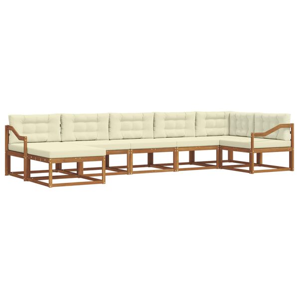 vidaXL Outdoor-Sofagarnitur mit Kissen 7 pcs Natur und Creme