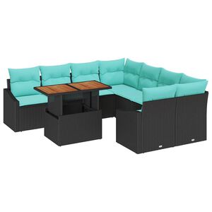 vidaXL Gartensofa-set 9 stk. 8-Sitzanzahl Schwarz und T&uuml;rkis