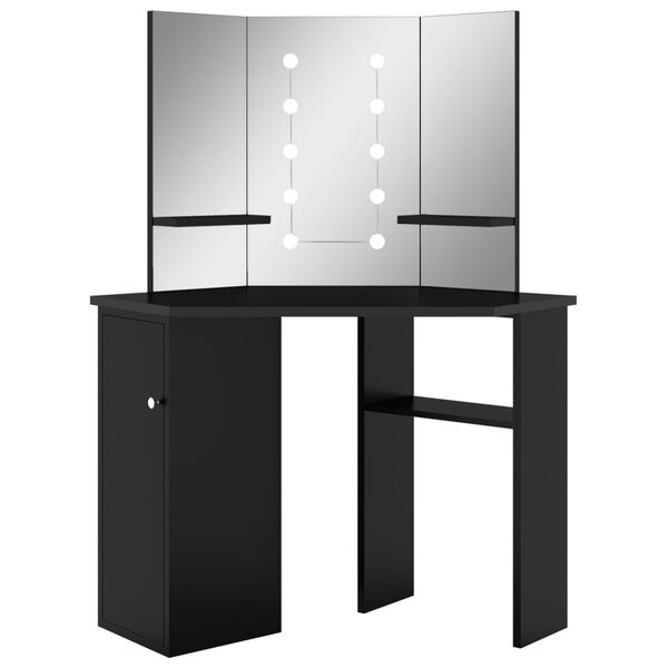 vidaXL Eck-Schminktisch mit LED Schwarz 111x54x141,5 cm