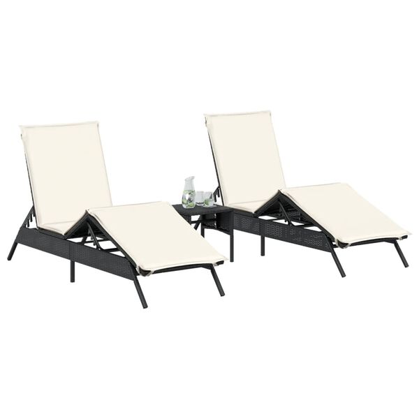 vidaXL Sonnenliegen mit Auflagen 2 Stk. Schwarz Poly Rattan