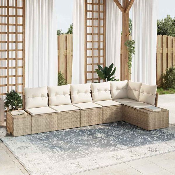 vidaXL Gartensofa-set mit Speicher 6 pcs Beige und Creme Poly-Rattan