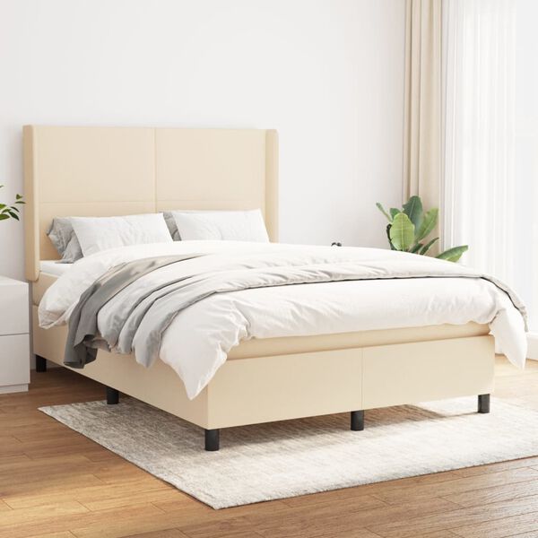 vidaXL Boxspringbett mit Matratze Creme 140x190 cm Stoff