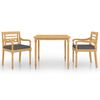 vidaXL 3-tlg. Garten-Essgruppe mit Kissen Massivholz Teak