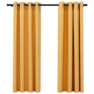 vidaXL Verdunkelungsvorh&auml;nge &Ouml;sen Leinenoptik 2 Stk. Gelb 140x175 cm