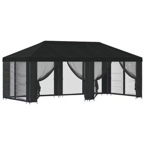 vidaXL Pavillon mit Seitenw&auml;nden 6 x 3 m Schwarz Polyester und Stahl