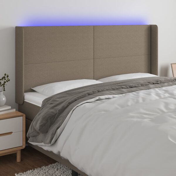 vidaXL LED Kopfteil Taupe 163x16x118/128 cm Stoff