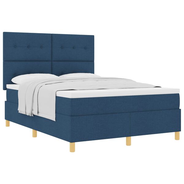 vidaXL Boxspringbett mit Matratze mit Kopfteil Blau 140 x 200 cm Stoff