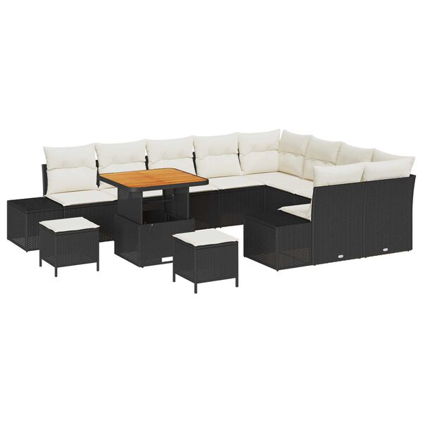 vidaXL Garten-Sofa-Set mit Speicher 12 pcs Schwarz Poly Rattan