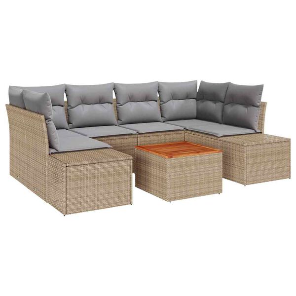 vidaXL Gartensofa-set mit Kissen 7 pcs Beige Poly-Rattan