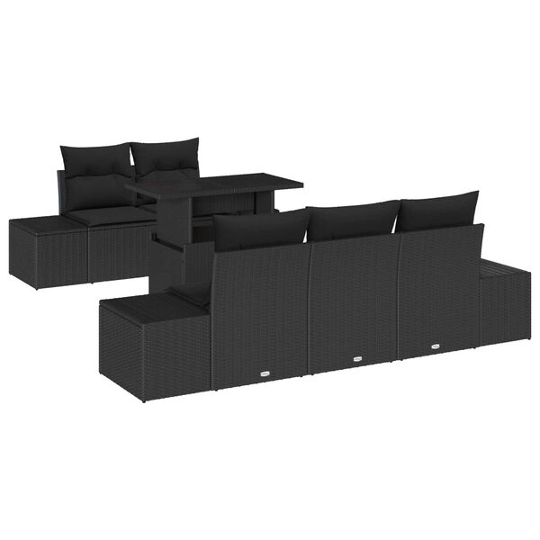 vidaXL Garten-Sofa-Set mit Kissen mit Speicher 6 pcs Schwarz