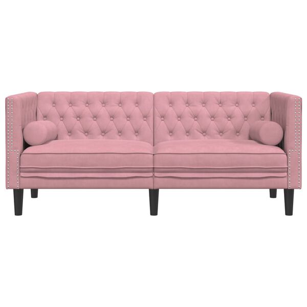 vidaXL Chesterfield-Sofa mit Nackenrollen 2-Sitzer Rosa Samt