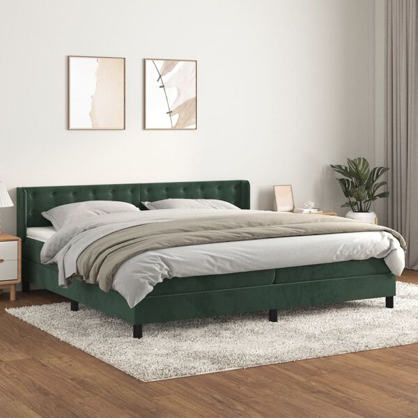 vidaXL Boxspringbett mit Matratze Dunkelgr&uuml;n 200x200 cm Samt