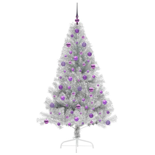 vidaXL K&uuml;nstlicher vorbeleuchteter Weihnachtsbaum Silber 180 cm PET