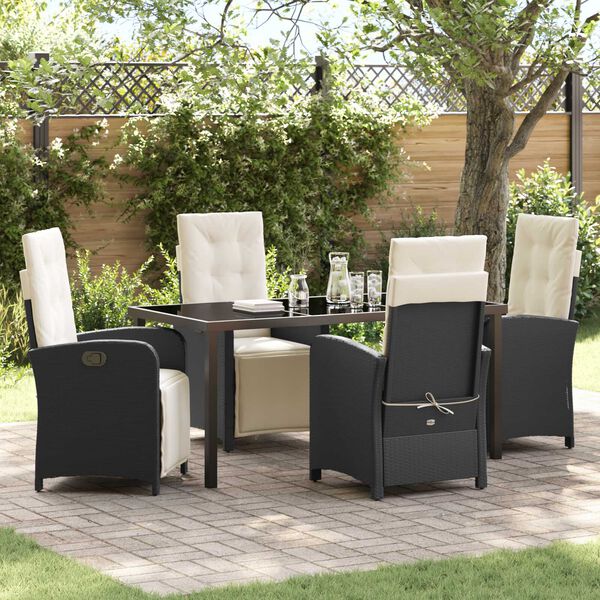 vidaXL Garten Essgruppe mit Kissen 5 pcs Schwarz Poly-Rattan