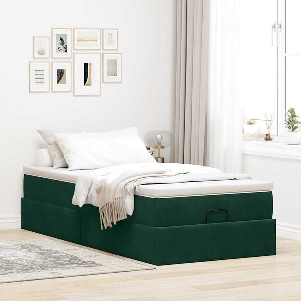 vidaXL Ottoman-Bett mit Matratze Dunkelgr&uuml;n 80x200 cm Samt