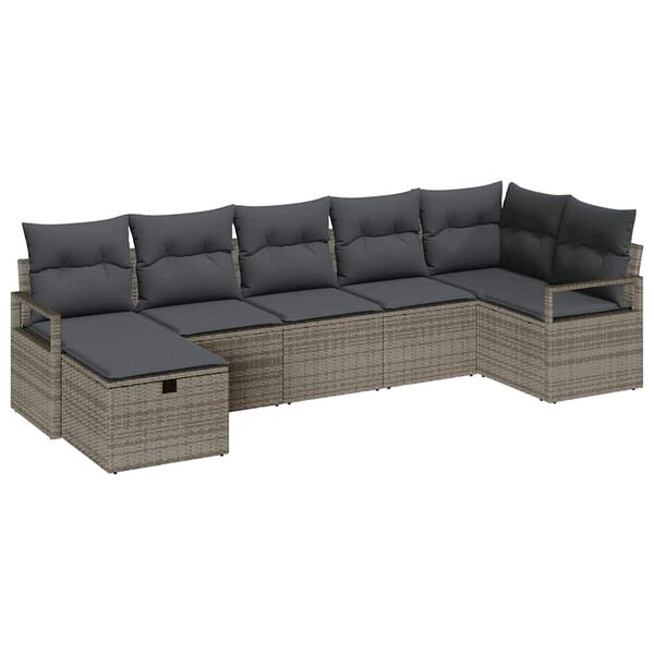 vidaXL Sofa Set mit Kissen mit Speicher 7 pcs Grau Poly-Rattan