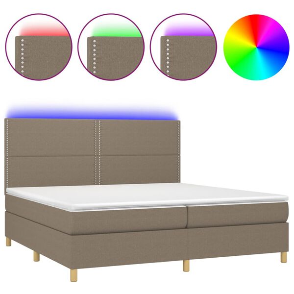 vidaXL Boxspringbett mit Matratze & LED Taupe 200x200 cm Stoff