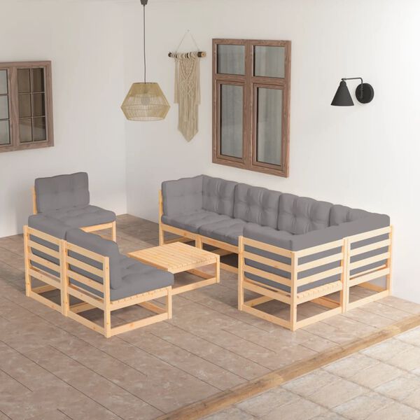 vidaXL 9-tlg. Garten-Lounge-Set mit Kissen Massivholz Kiefer