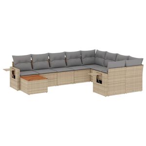 vidaXL 10-tlg. Garten-Sofagarnitur mit Kissen Beige Poly Rattan