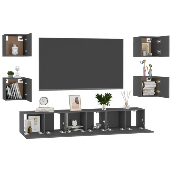 vidaXL 7-tlg. TV-Schrank-Set Grau Holzwerkstoff