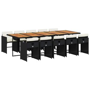 vidaXL 11-tlg. Garten-Essgruppe mit Kissen Schwarz Poly Rattan