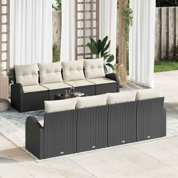 vidaXL Gartensofa-set mit Speicher 9 pcs Schwarz und Creme Poly-Rattan