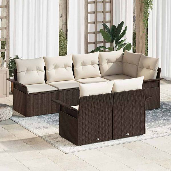vidaXL Garten-Sofa-Set mit Kissen mit Speicher 7 pcs Braun Poly Rattan