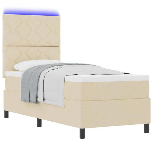 vidaXL Boxspringbett mit Matratze mit LED Creme 80 x 200 cm Stoff