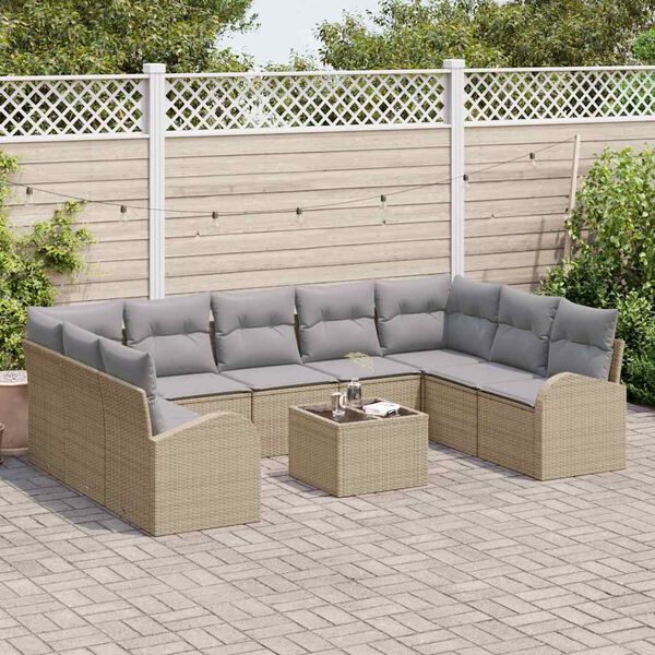 vidaXL Sofa Set mit Kissen 10 pcs Beige Poly Rattan