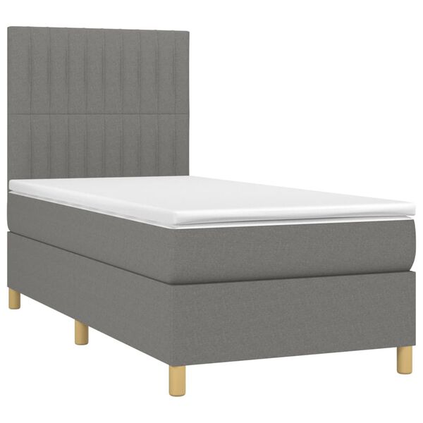 vidaXL Boxspringbett mit Matratze & LED Dunkelgrau 90x200 cm Stoff