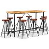vidaXL 9-tlg. Bar-Set Massivholz Akazie, Echtleder und Canvas