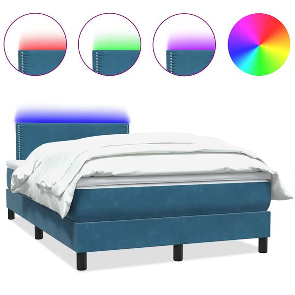 vidaXL Boxspringbett mit Matratze & LED Dunkelblau 120x220 cm Samt