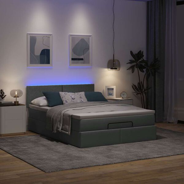 vidaXL Ottomane Bett mit Matratze & LEDs Dunkelgrau 140x200 cm Stoff