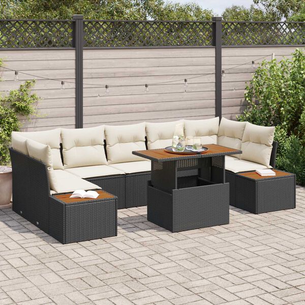 vidaXL Garten Essgruppe mit Kissen mit Kissen 8 pcs Schwarz und Beige