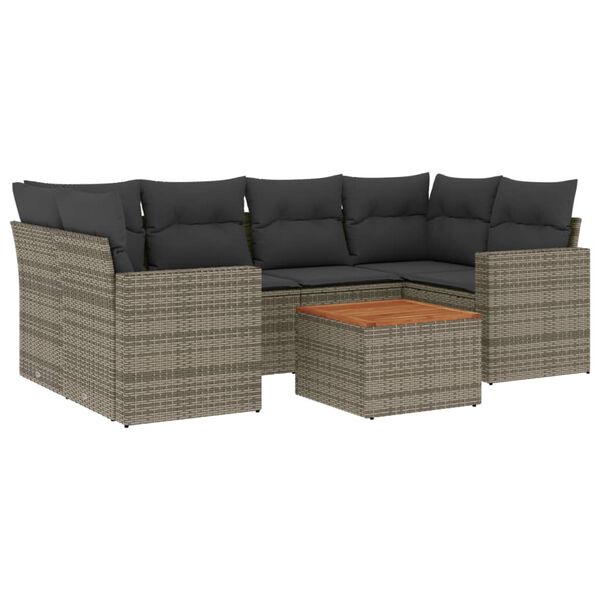 vidaXL 7-tlg. Garten-Sofagarnitur mit Kissen Grau Poly Rattan