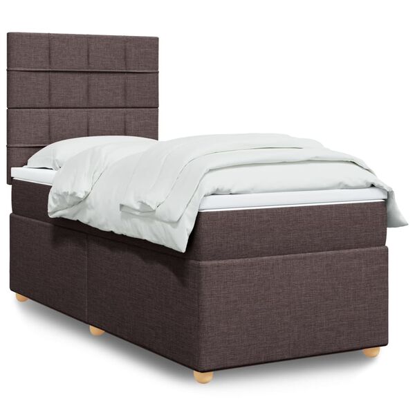 vidaXL Boxspringbett mit Matratze Dunkelbraun 90x200 cm Stoff