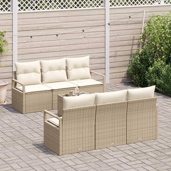 vidaXL Sofa Set mit Kissen 7 pcs Beige und Creme Poly Rattan